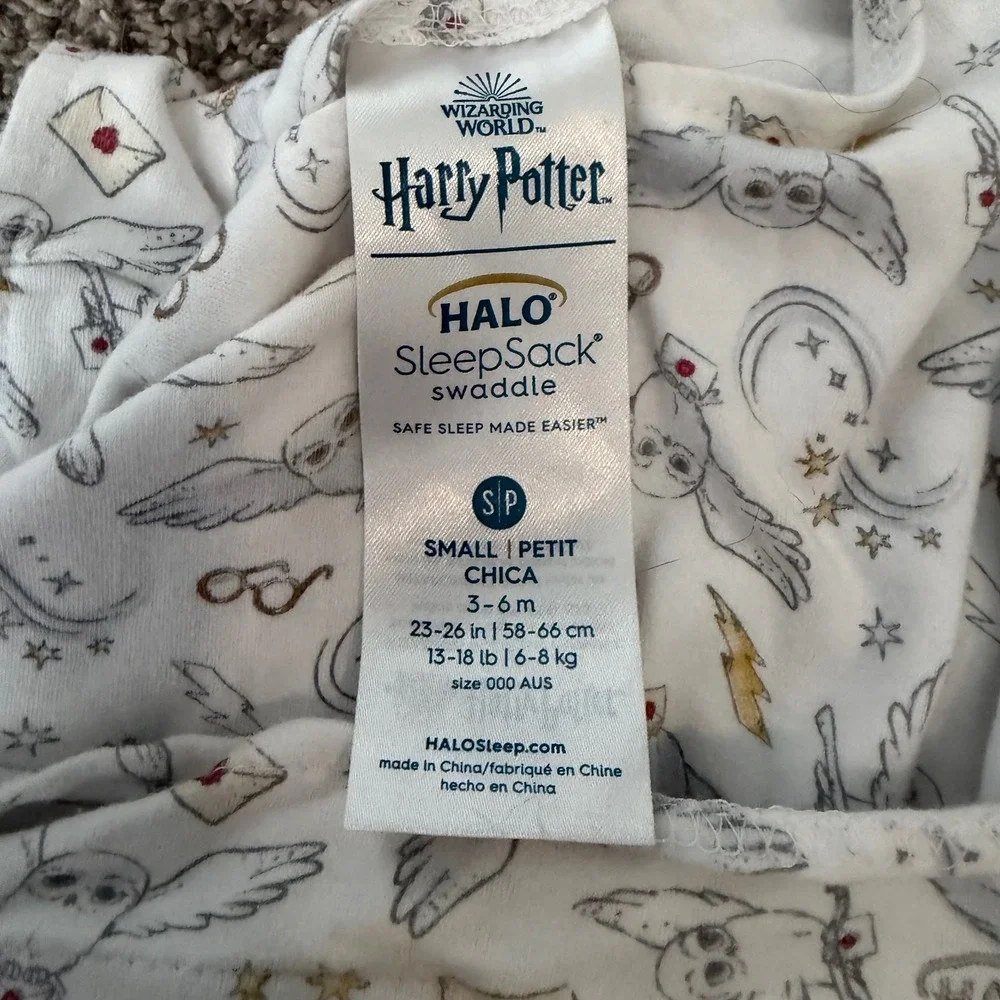 HALO SleepSack Swaddle Harry Potter Hedwig Owl White Small 3-6 Months Cotton